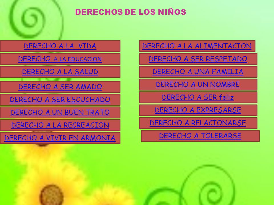 DERECHOS DE LOS NIÑOS DERECHO A LA VIDA DERECHO A LA ALIMENTACION