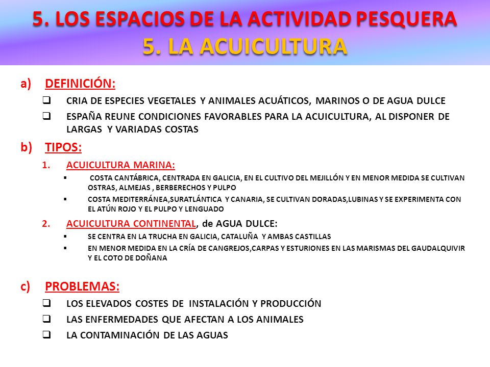 5. LOS ESPACIOS DE LA ACTIVIDAD PESQUERA 5. LA ACUICULTURA