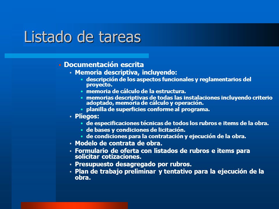 Listado de tareas Documentación escrita