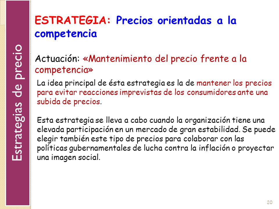 Estrategias de precio ESTRATEGIA: Precios orientadas a la competencia