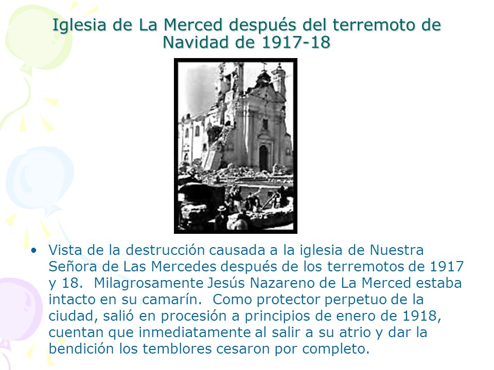 Iglesia de La Merced después del terremoto de Navidad de