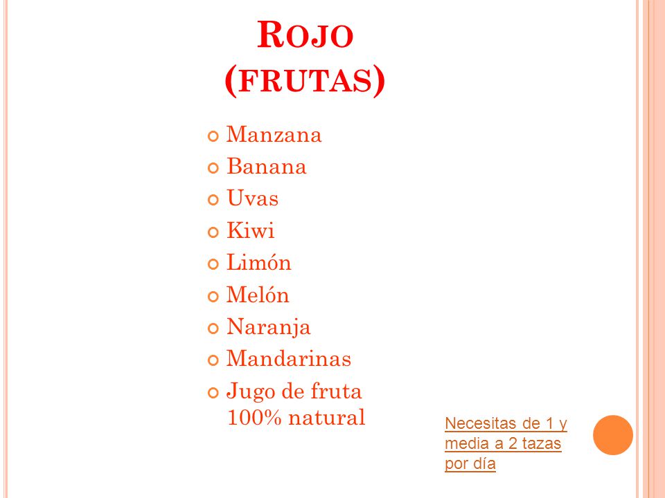 Rojo (frutas) Manzana Banana Uvas Kiwi Limón Melón Naranja Mandarinas