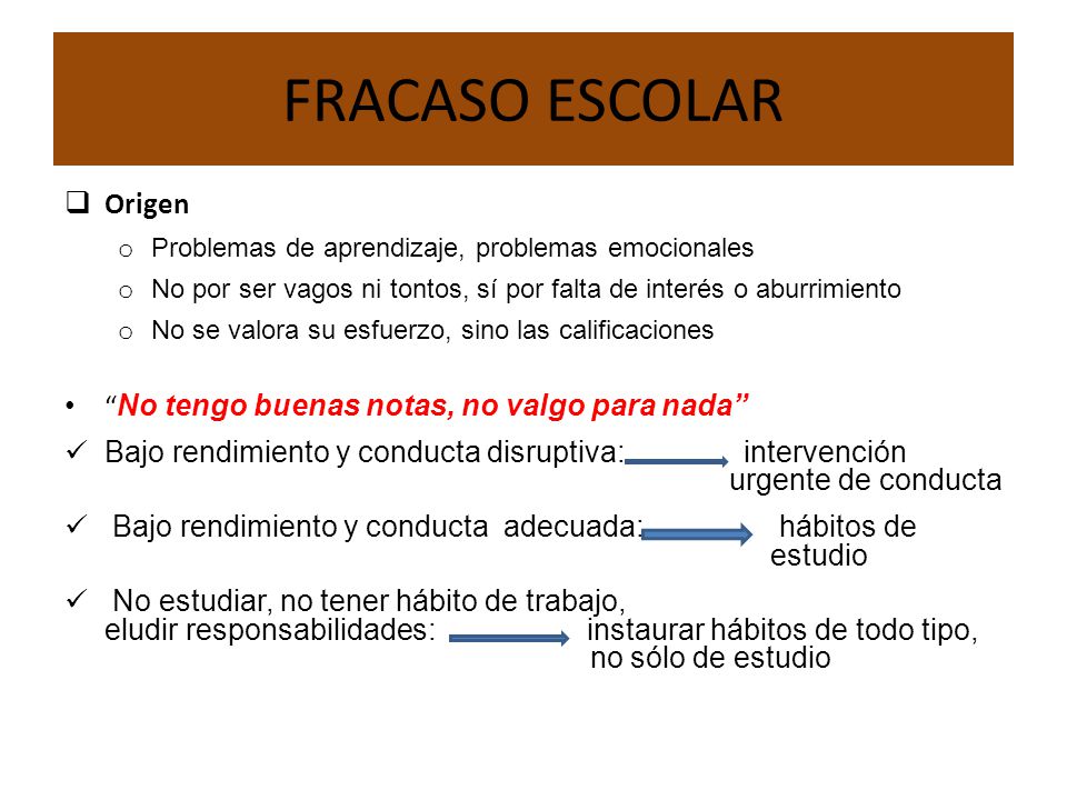 FRACASO ESCOLAR Origen No tengo buenas notas, no valgo para nada