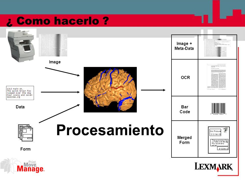 Procesamiento ¿ Como hacerlo Image + Meta-Data Image OCR Data Bar