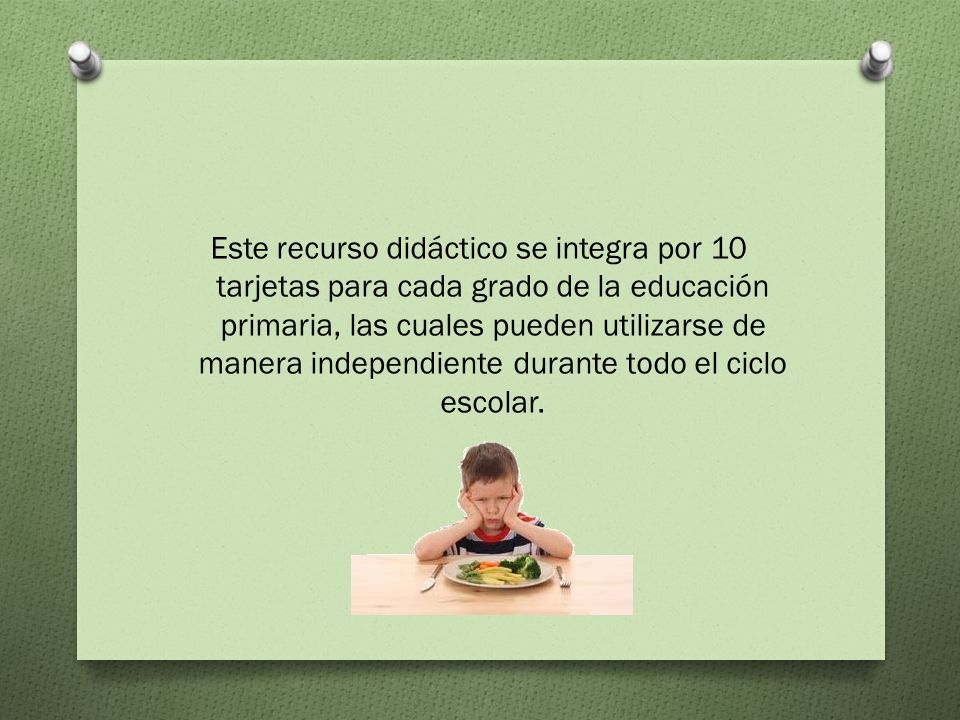 Este recurso didáctico se integra por 10 tarjetas para cada grado de la educación primaria, las cuales pueden utilizarse de manera independiente durante todo el ciclo escolar.