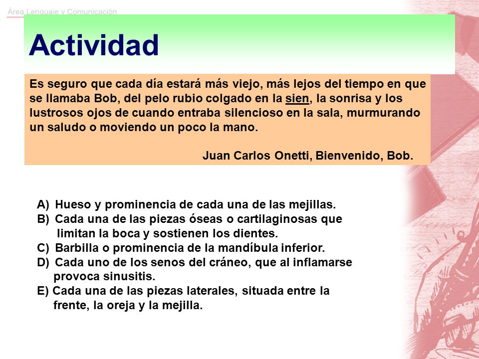 Actividad Es seguro que cada día estará más viejo, más lejos del tiempo en que. se llamaba Bob, del pelo rubio colgado en la sien, la sonrisa y los.