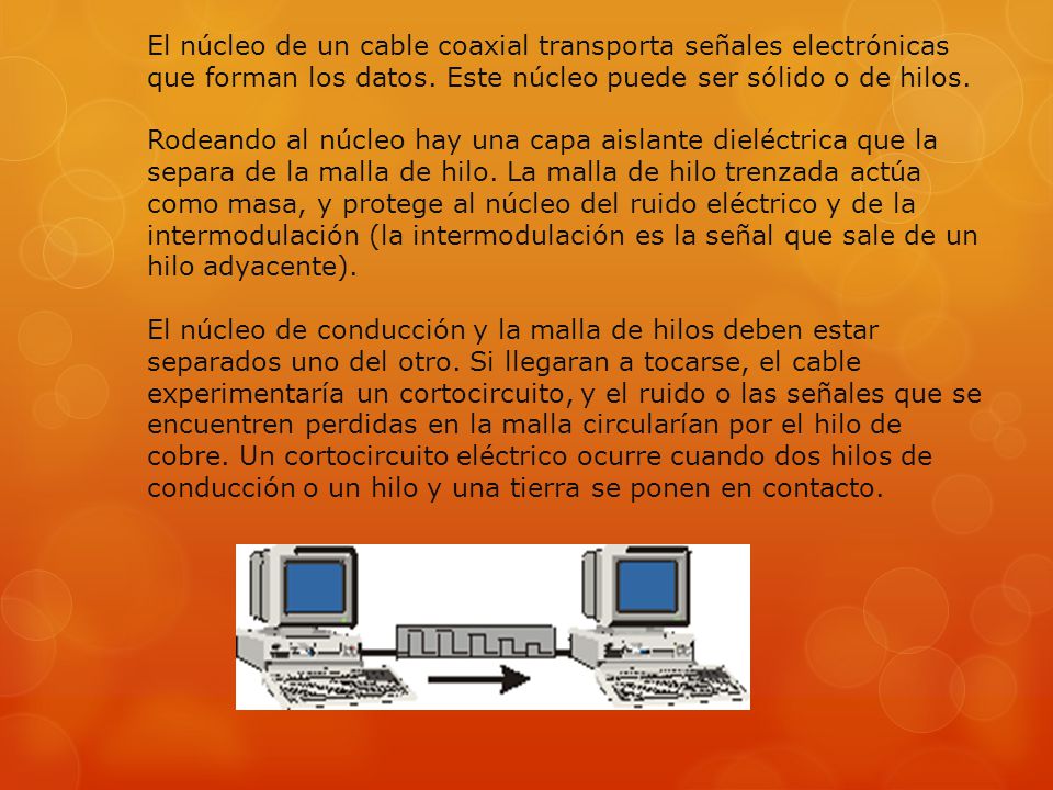 El núcleo de un cable coaxial transporta señales electrónicas que forman los datos. Este núcleo puede ser sólido o de hilos.