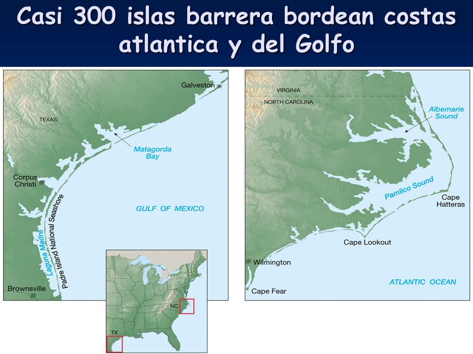 Casi 300 islas barrera bordean costas atlantica y del Golfo