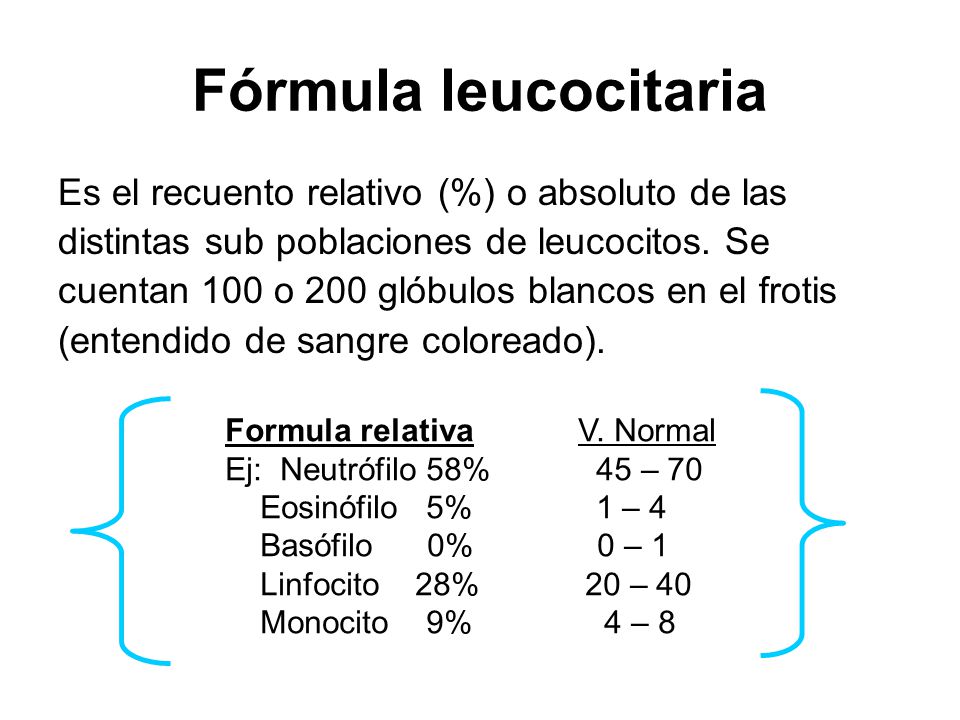 Fórmula leucocitaria Es el recuento relativo (%) o absoluto de las