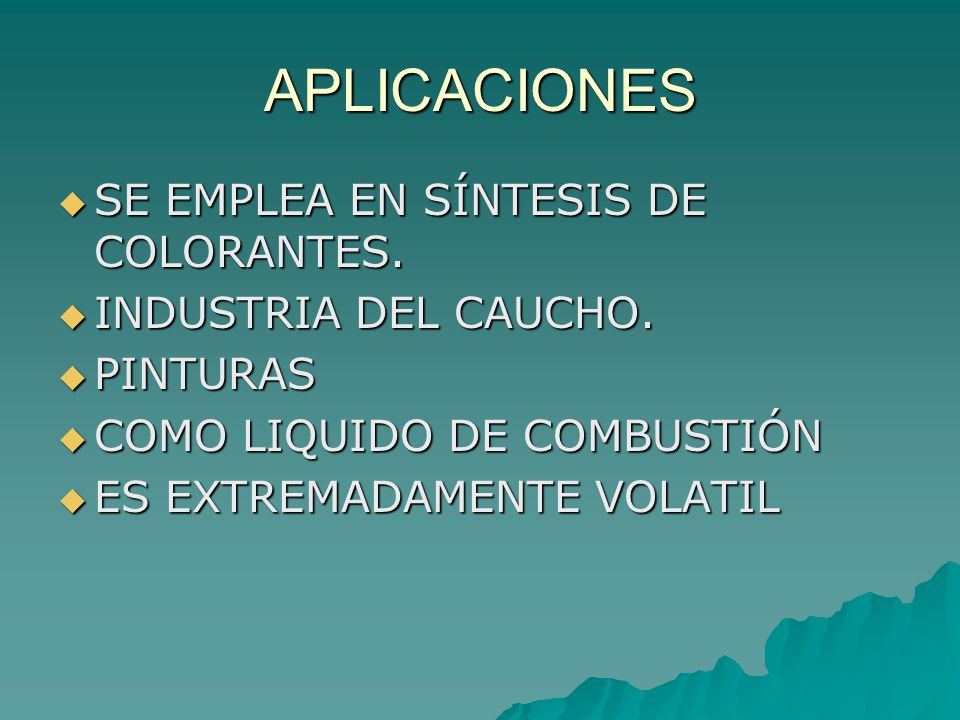APLICACIONES SE EMPLEA EN SÍNTESIS DE COLORANTES.