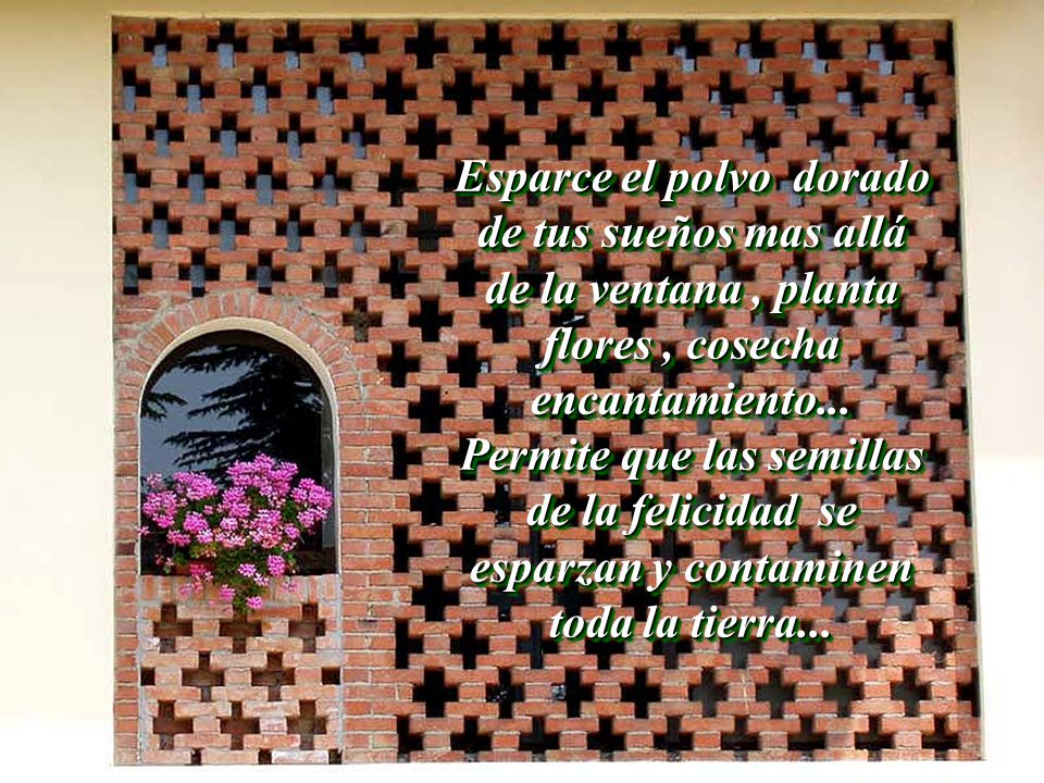 Esparce el polvo dorado de tus sueños mas allá de la ventana , planta flores , cosecha encantamiento...