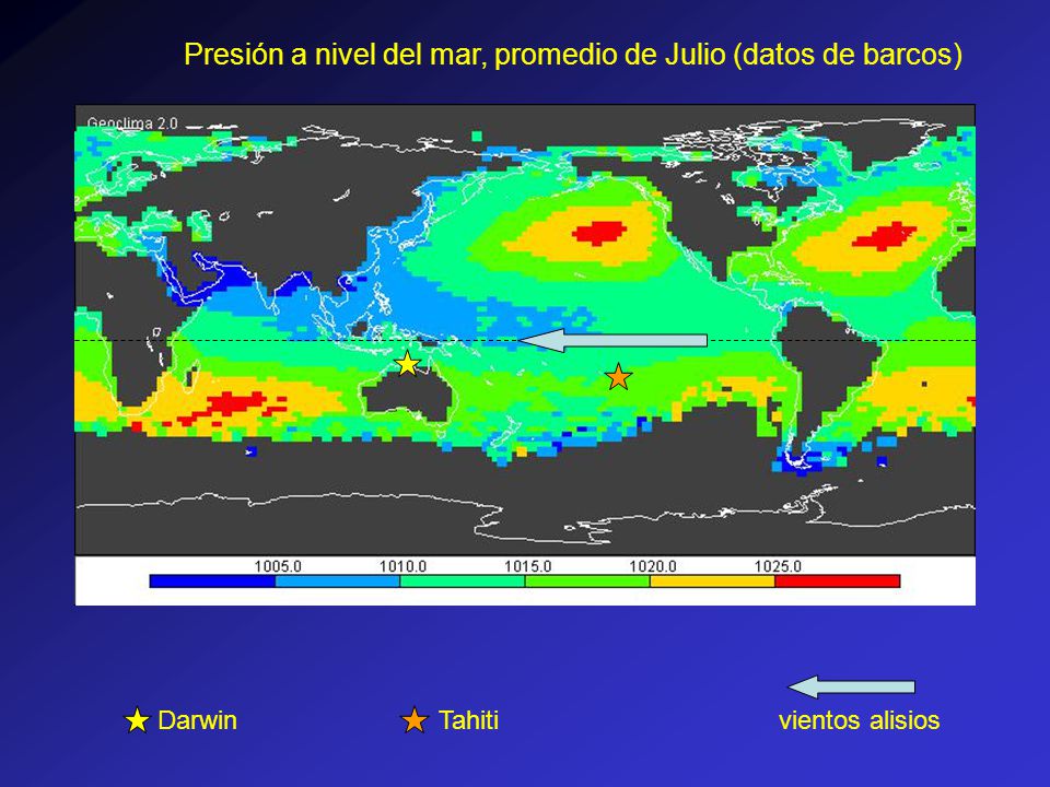 Presión a nivel del mar, promedio de Julio (datos de barcos)
