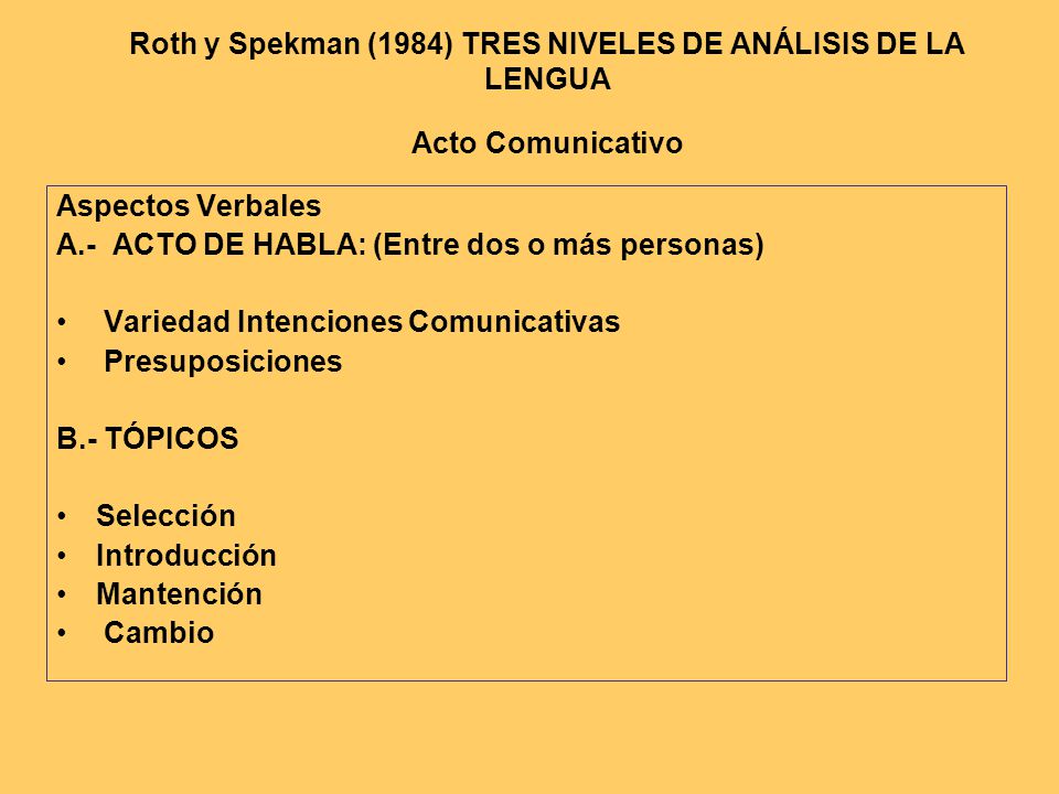 Roth y Spekman (1984) TRES NIVELES DE ANÁLISIS DE LA LENGUA Acto Comunicativo
