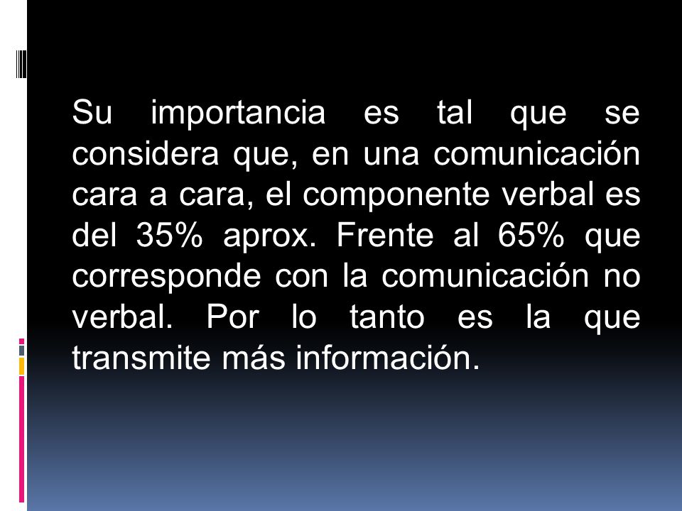 Su importancia es tal que se considera que, en una comunicación cara a cara, el componente verbal es del 35% aprox.
