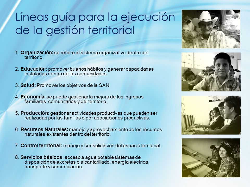 Líneas guía para la ejecución de la gestión territorial