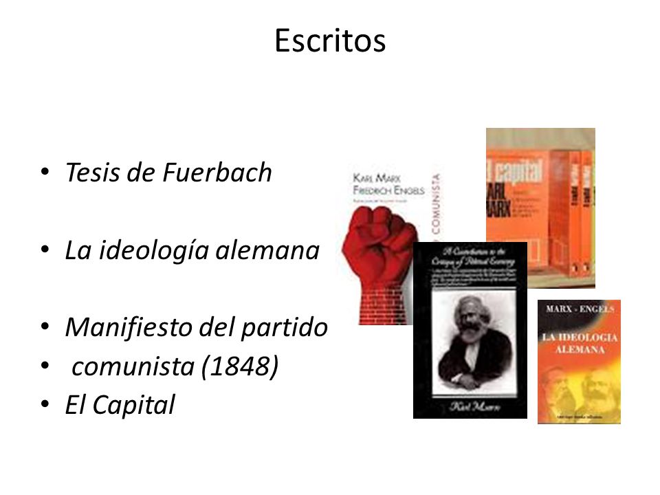 Escritos Tesis de Fuerbach La ideología alemana Manifiesto del partido