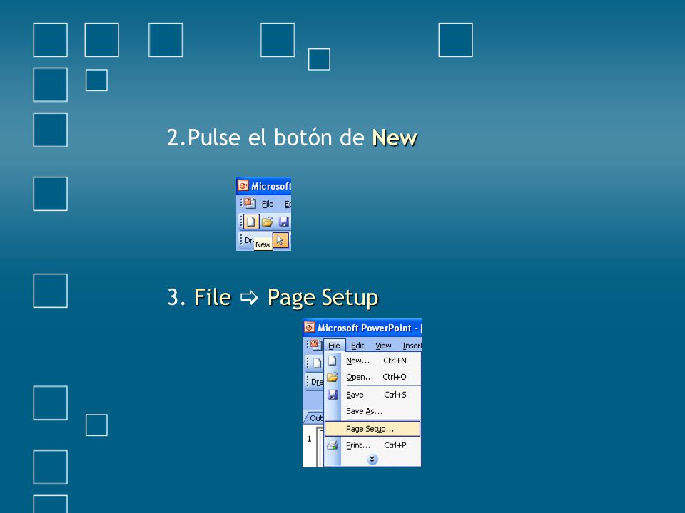 2.Pulse el botón de New 3. File  Page Setup
