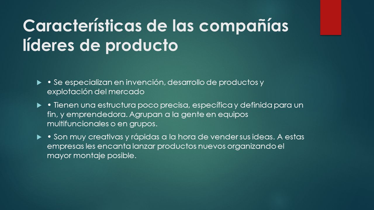 Características de las compañías líderes de producto