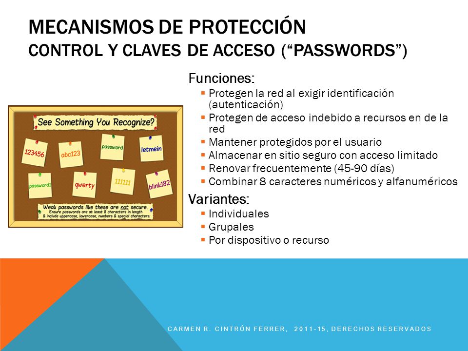Mecanismos de protección Control y claves de acceso ( Passwords )