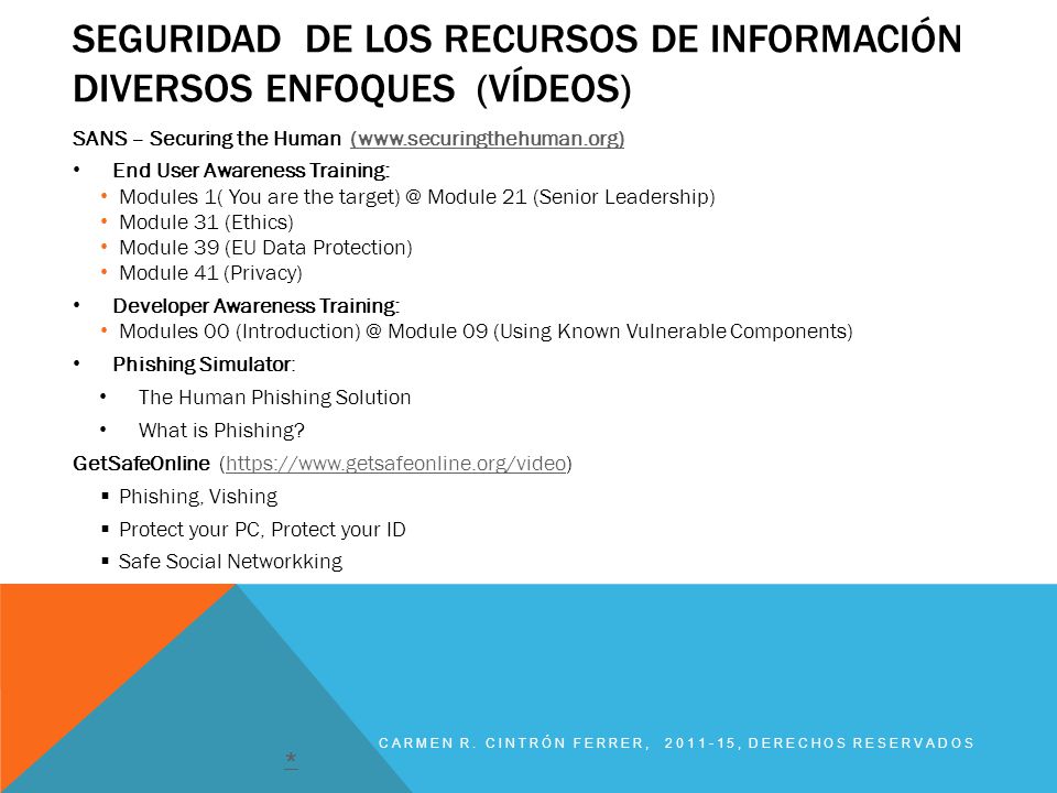 Seguridad de los Recursos de información diversos enfoques (Vídeos)