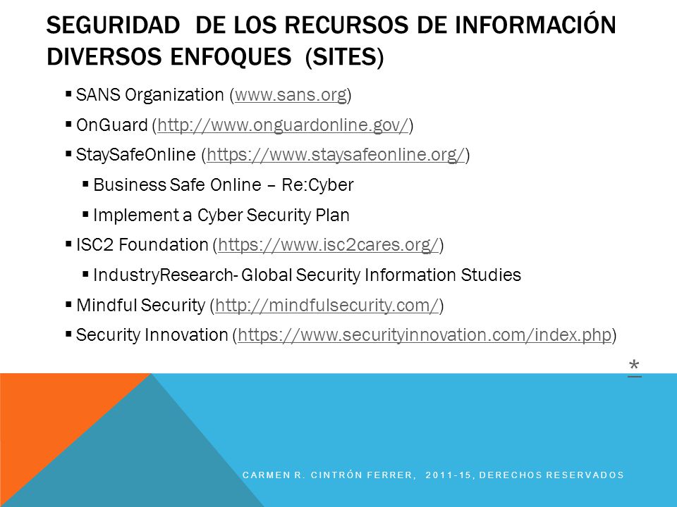 Seguridad de los Recursos de información diversos enfoques (Sites)