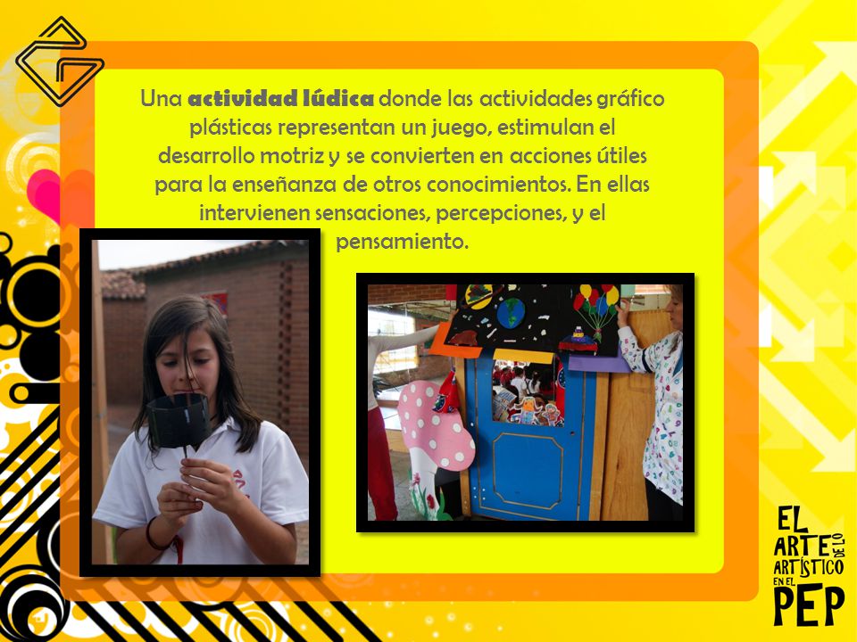 Una actividad lúdica donde las actividades gráfico plásticas representan un juego, estimulan el desarrollo motriz y se convierten en acciones útiles para la enseñanza de otros conocimientos.