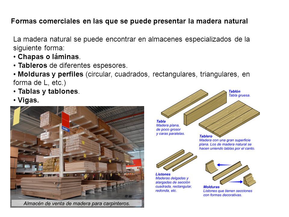 Formas comerciales en las que se puede presentar la madera natural