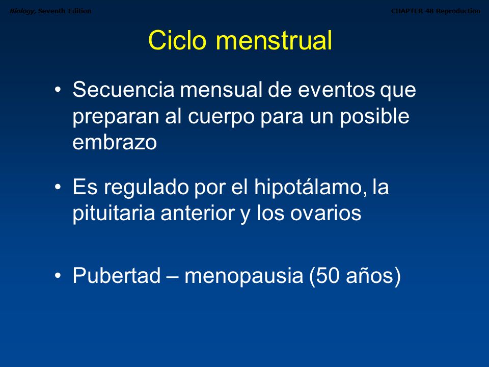Ciclo menstrual Secuencia mensual de eventos que preparan al cuerpo para un posible embrazo.