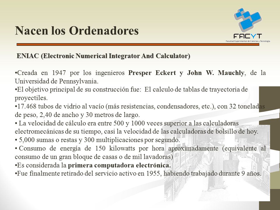 Nacen los Ordenadores ENIAC (Electronic Numerical Integrator And Calculator)