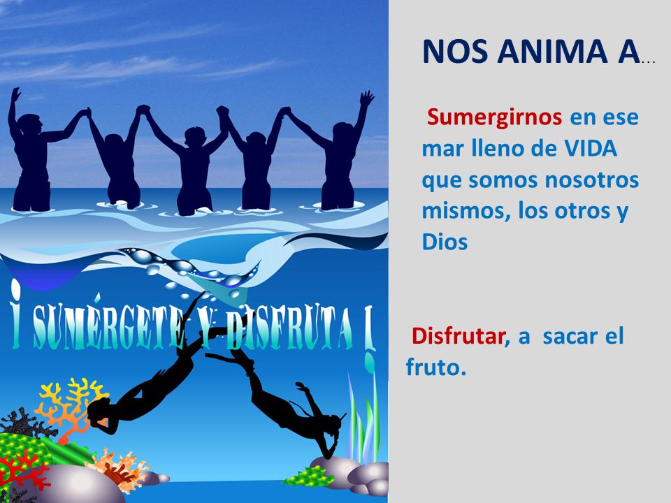 NOS ANIMA A… Sumergirnos en ese mar lleno de VIDA que somos nosotros mismos, los otros y Dios.