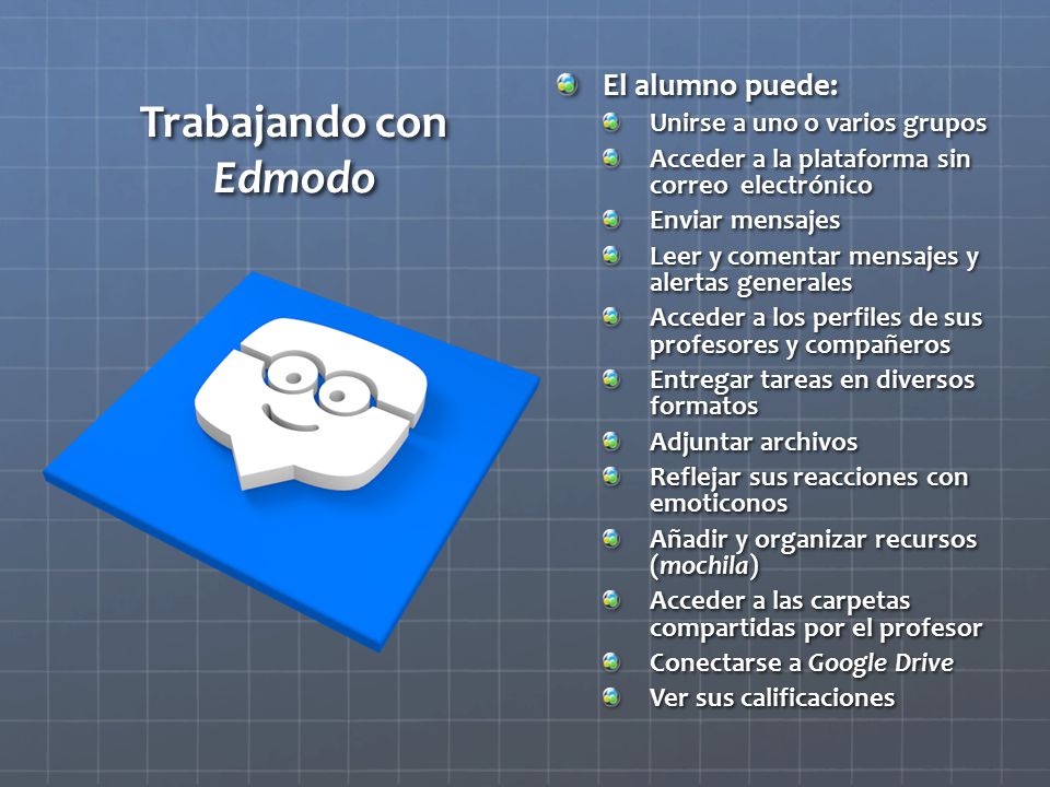 Trabajando con Edmodo El alumno puede: Unirse a uno o varios grupos