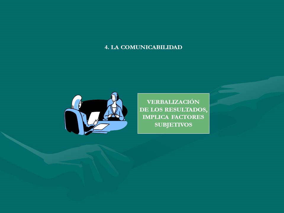 4. LA COMUNICABILIDAD VERBALIZACIÓN DE LOS RESULTADOS, IMPLICA FACTORES SUBJETIVOS