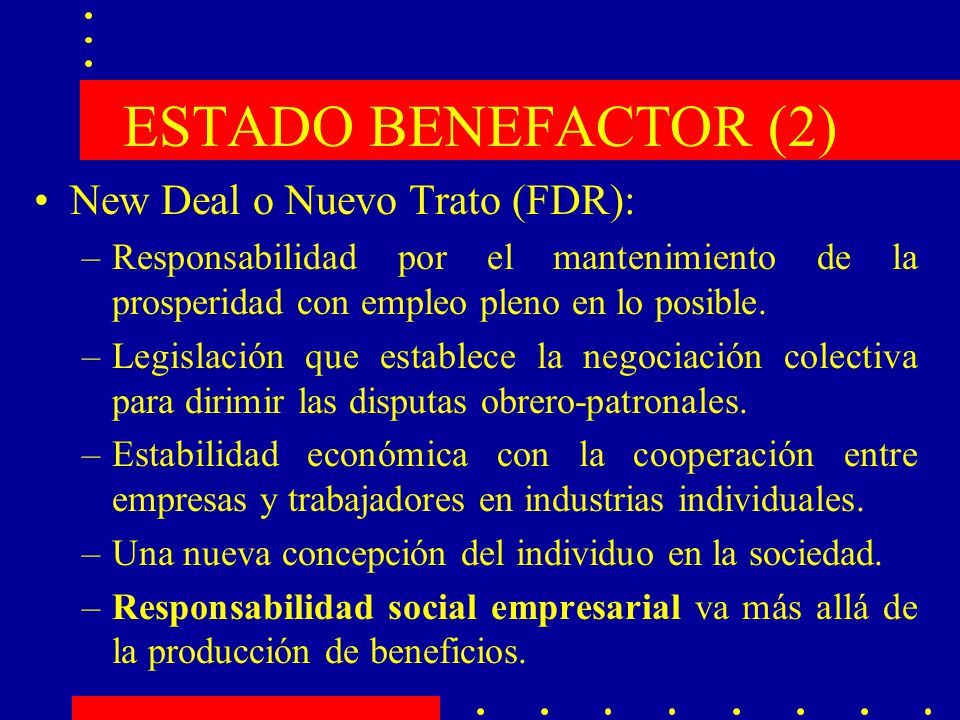 ESTADO BENEFACTOR (2) New Deal o Nuevo Trato (FDR):