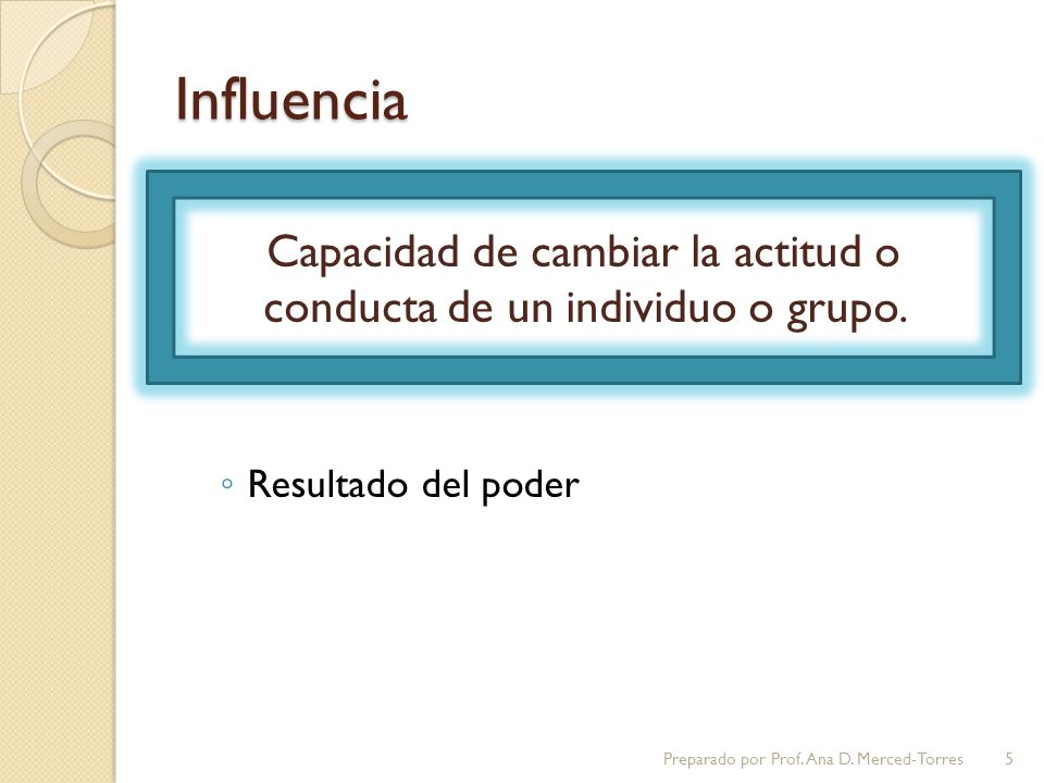 Capacidad de cambiar la actitud o conducta de un individuo o grupo.