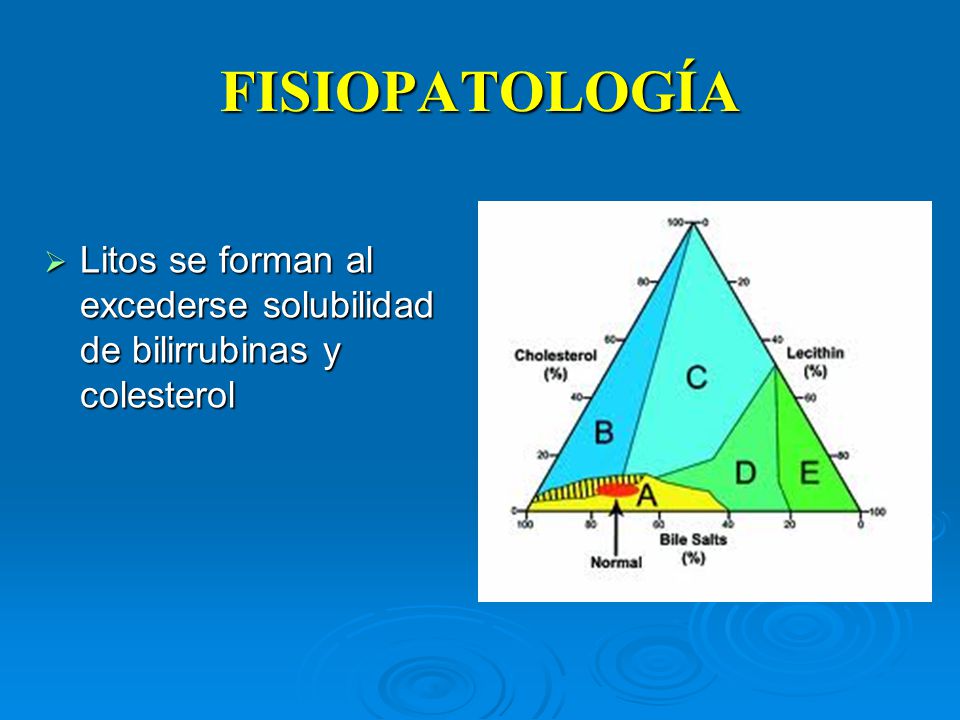 FISIOPATOLOGÍA Litos se forman al excederse solubilidad de bilirrubinas y colesterol