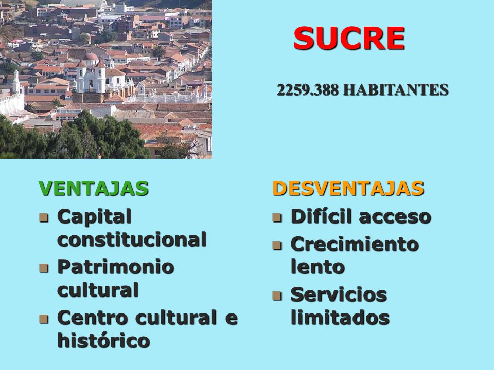 SUCRE VENTAJAS Capital constitucional Patrimonio cultural