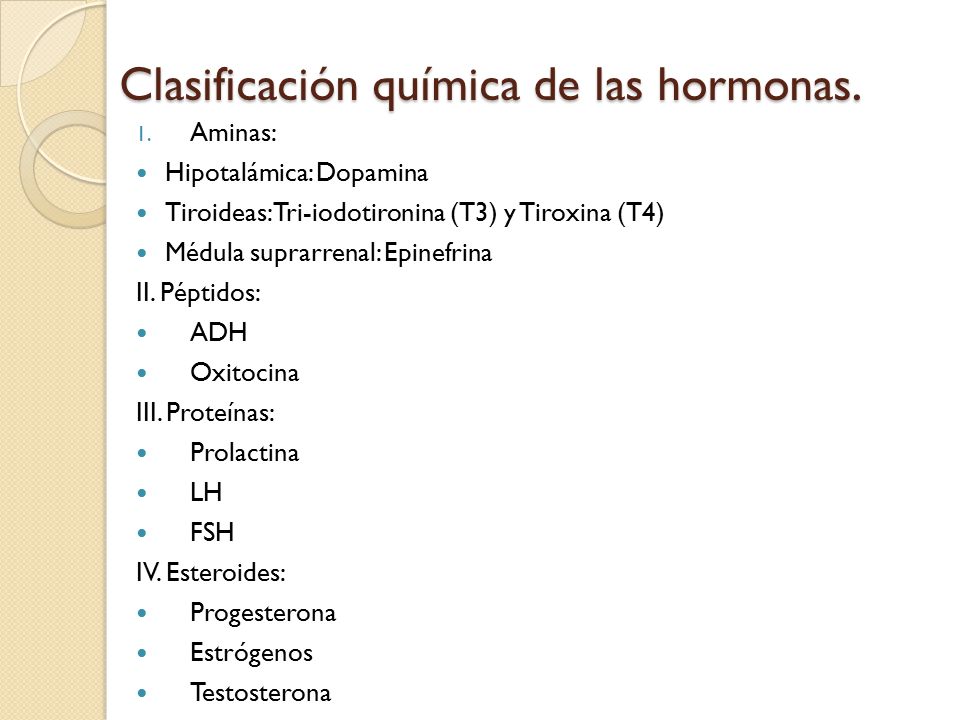 Clasificación química de las hormonas.