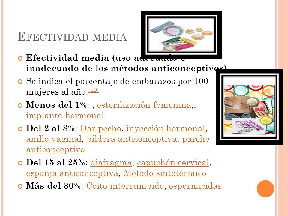 Efectividad media Efectividad media (uso adecuado e inadecuado de los métodos anticonceptivos)