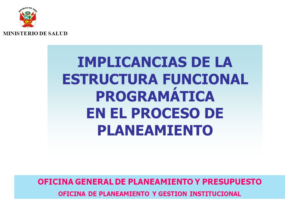 MINISTERIO DE SALUD IMPLICANCIAS DE LA ESTRUCTURA FUNCIONAL PROGRAMÁTICA EN EL PROCESO DE PLANEAMIENTO.