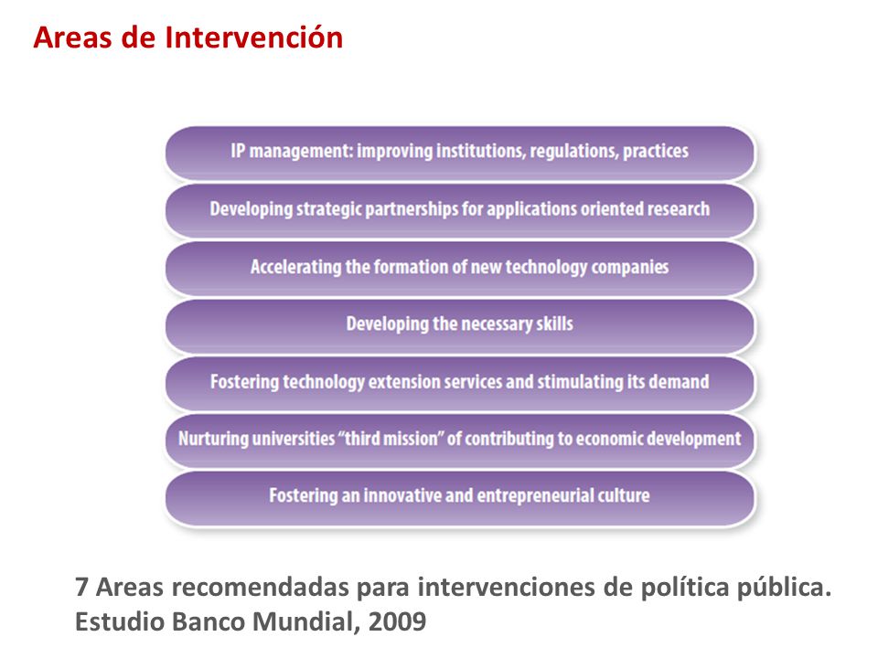 Areas de Intervención 7 Areas recomendadas para intervenciones de política pública.