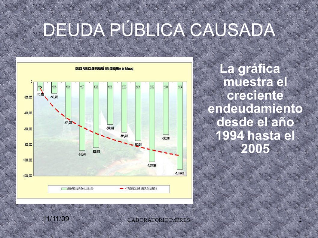 DEUDA PÚBLICA CAUSADA La gráfica muestra el creciente endeudamiento desde el año 1994 hasta el
