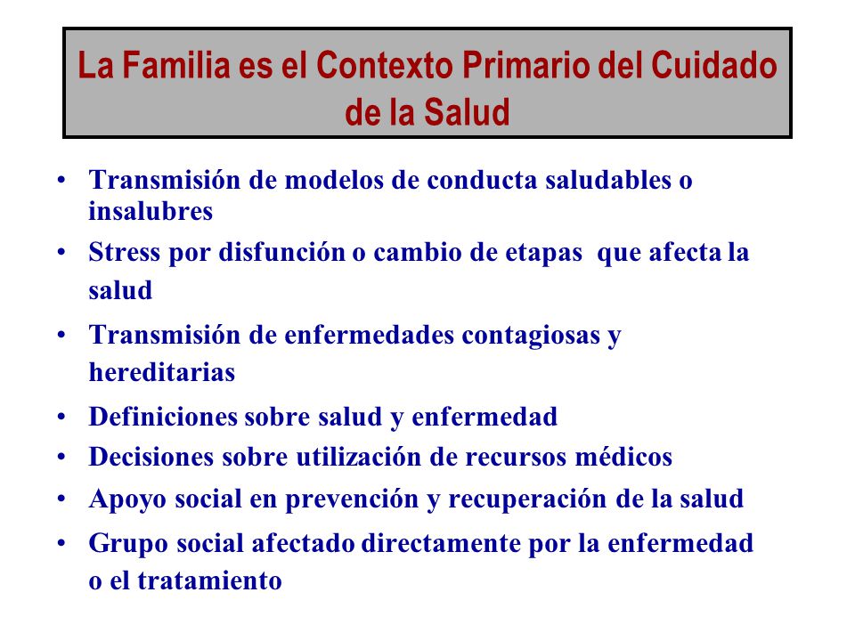 La Familia es el Contexto Primario del Cuidado de la Salud