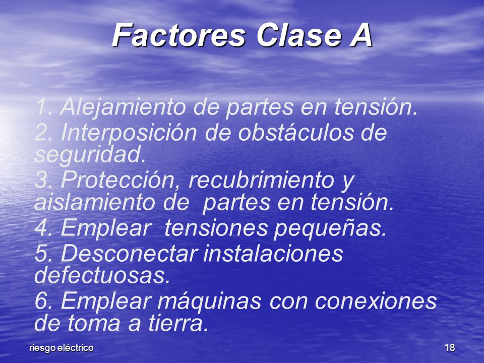 Factores Clase A 1. Alejamiento de partes en tensión.