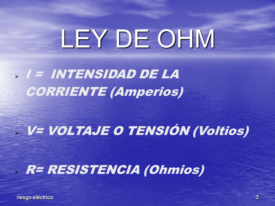 LEY DE OHM I = INTENSIDAD DE LA CORRIENTE (Amperios)