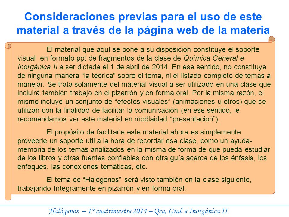 Consideraciones previas para el uso de este material a través de la página web de la materia