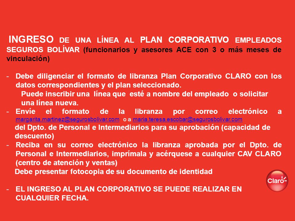INGRESO DE UNA LÍNEA AL PLAN CORPORATIVO EMPLEADOS SEGUROS BOLÍVAR (funcionarios y asesores ACE con 3 o más meses de vinculación)