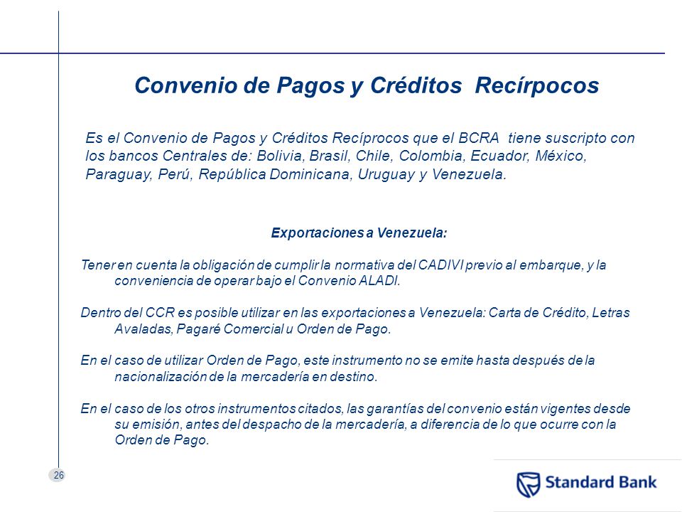 Convenio de Pagos y Créditos Recírpocos Exportaciones a Venezuela: