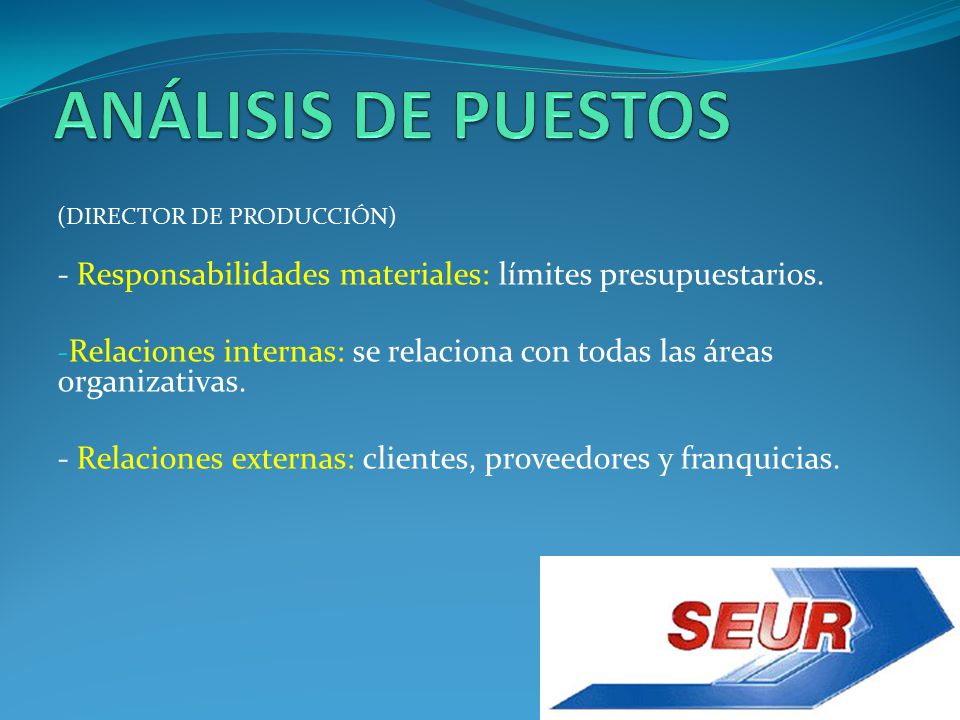 ANÁLISIS DE PUESTOS (DIRECTOR DE PRODUCCIÓN) - Responsabilidades materiales: límites presupuestarios.