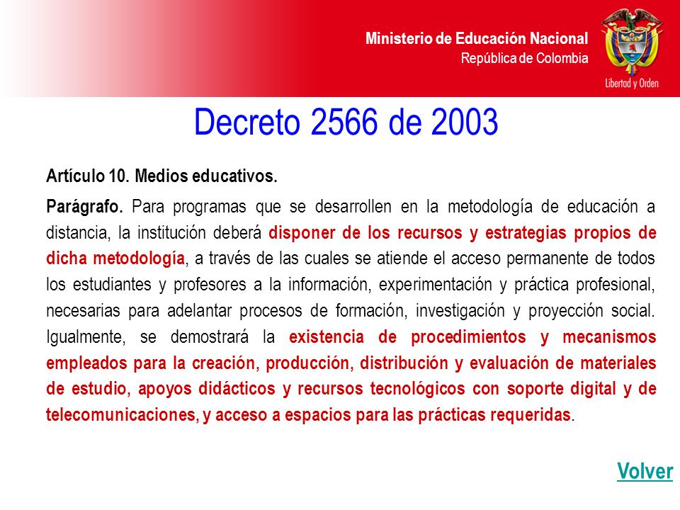 Decreto 2566 de 2003 Volver Artículo 10. Medios educativos.