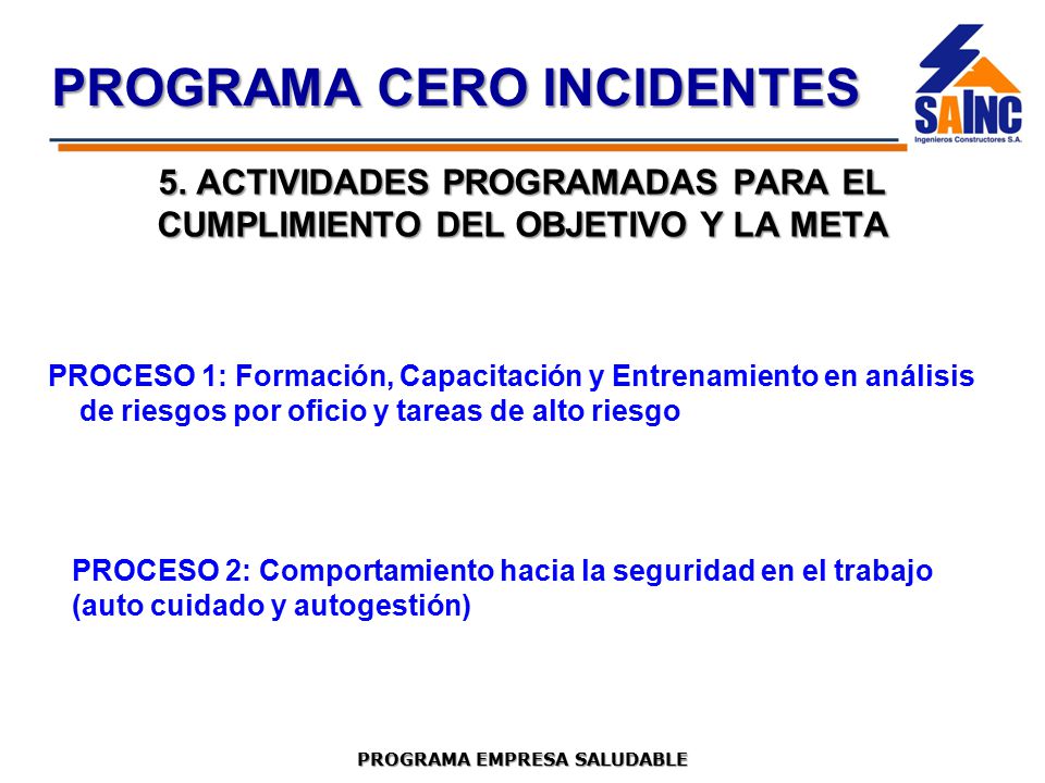 5. ACTIVIDADES PROGRAMADAS PARA EL CUMPLIMIENTO DEL OBJETIVO Y LA META